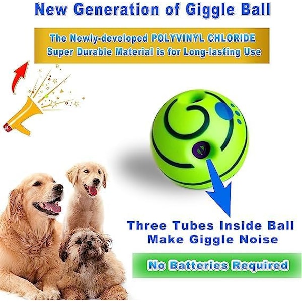 Giggle Ball for Hunder, Interaktivt Hundeleketøy, Hundeball med Morsomme Lyder, Hundeleke mot Kjedsomhet og Angst for Små, Mellomstore og Store Hunder