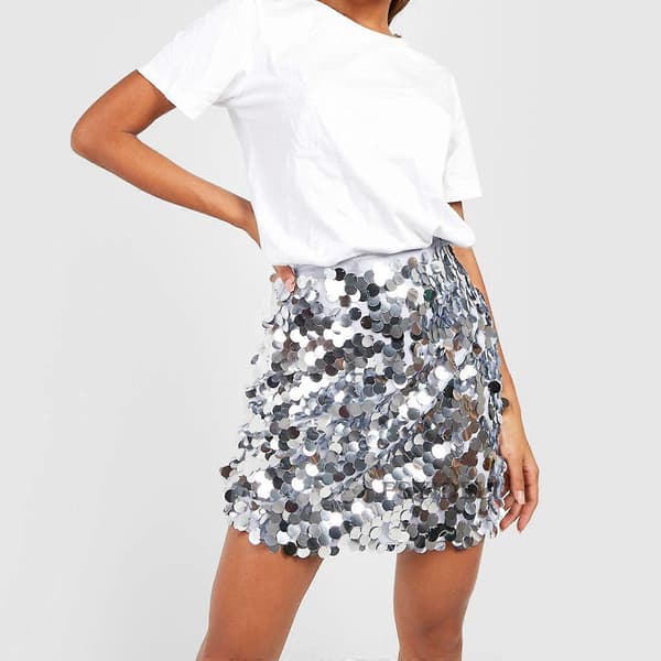 Glitrende Paillet Mini Nederdel Dame Fest Bodycon Nederdel til Klub Aften Ud silver M