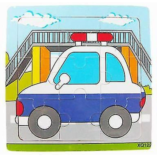 Træpuslespil med dyr til 3D mosaik, lærerigt for børn, til babys fødselsdag police car