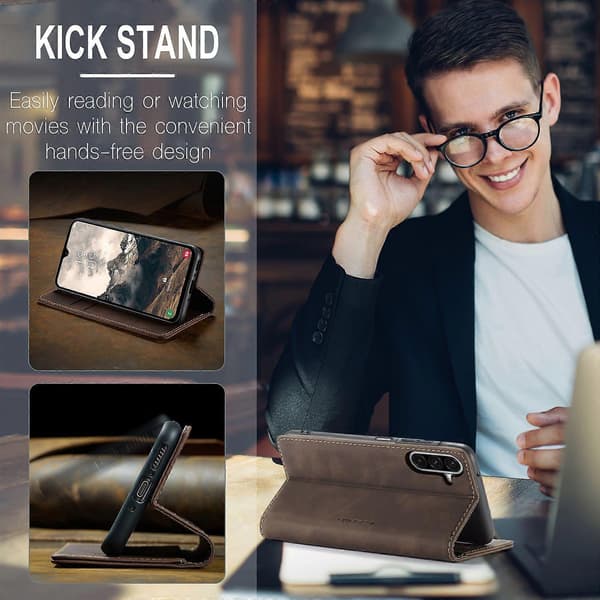 [LCS] För Samsung Galaxy A17 5G Plånboksfodral PU Läder Telefonfodral Stativ Coffee