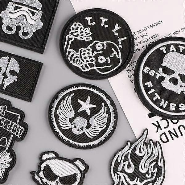 Broderede strygemærker, (Kranie/Punk) 16 STK Patch Sticker, Vint