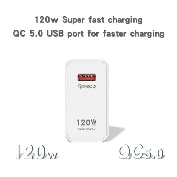 [LCS]120W hurtiglader USB-lader strøm hvit EU