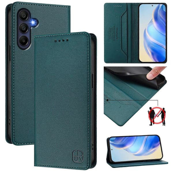 För Samsung Galaxy A26 5G Läderfodral Plånboksstativ Magnetisk Stängning Stötsäkert Telefonfodral Dark Green