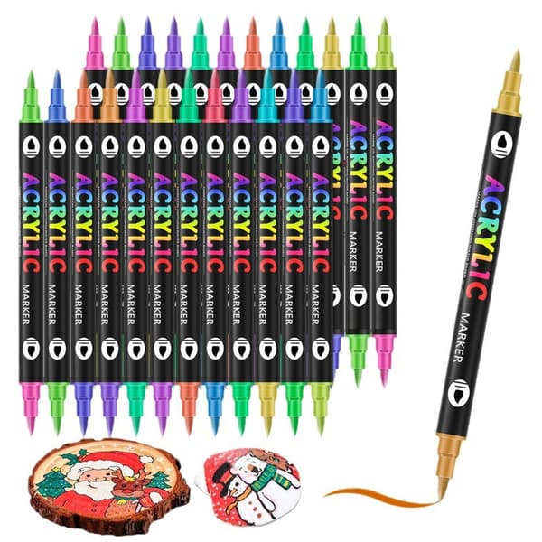 [LCS] Acrylic Paint Pens, Permanent Acrylic Paint Pens with Fine Tip and Brush Tip 12PCS