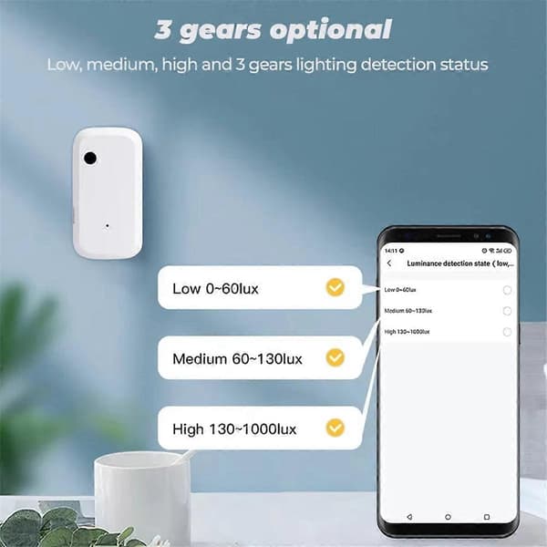 [LCS]Tuya WiFi Ljussensor Smart Hem Belysningssensor APP Länkstyrning Ljusstyrkedetektor Belysning White