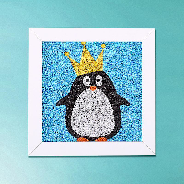 Pienet ja helpot tee-se-itse 5D-timanttimaalaussarjat kehyksellä aloittelijoille, yksisarvinen Crown Penguin