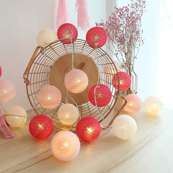 Garland Bright Cotton Ball, Inredning Juldekor, 3m 20er Led Globe Light, (USB 6cm Rosa/röd)