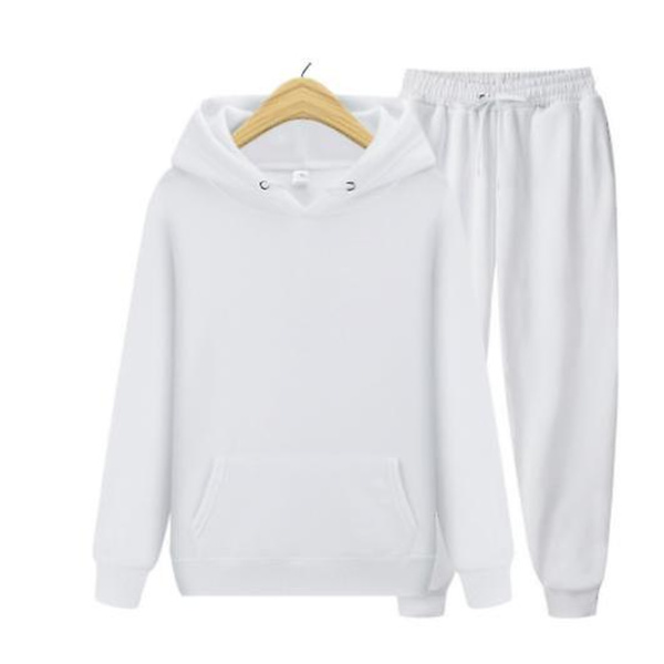 Herr Dam Casual Kläder Kostym Sportkläder Kostym Enfärgad Pullover + Byxor Kostym Julklapp white S