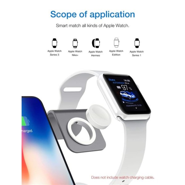 3-i-1 Aluminiumsstativ for Apple Watch, Airpods og iPhone X Wire