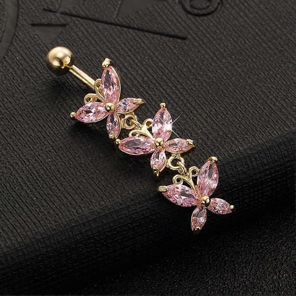 Scalewing Rostfri Slitstark Navelpiercing Zirkon Piercing Bar Tillbehör (Rosa)
