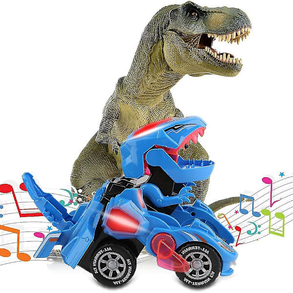 Muuntuvat dinosauruslelut, muuntuva dinosaurusauto, automaattisesti muuntuvat dinoautot musiikilla ja LED-valolla Blue