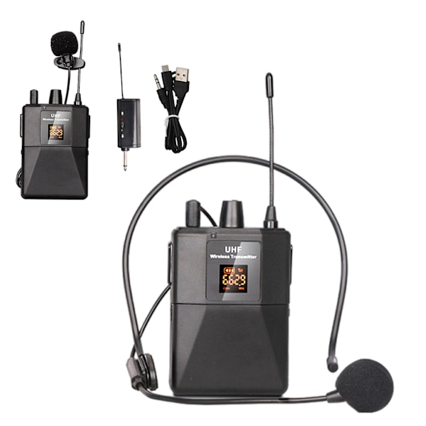 Trådløs UHF Lavalier Mikrofon Headset Revers Mikrofon Bodypack Sender Modtager FB Ny