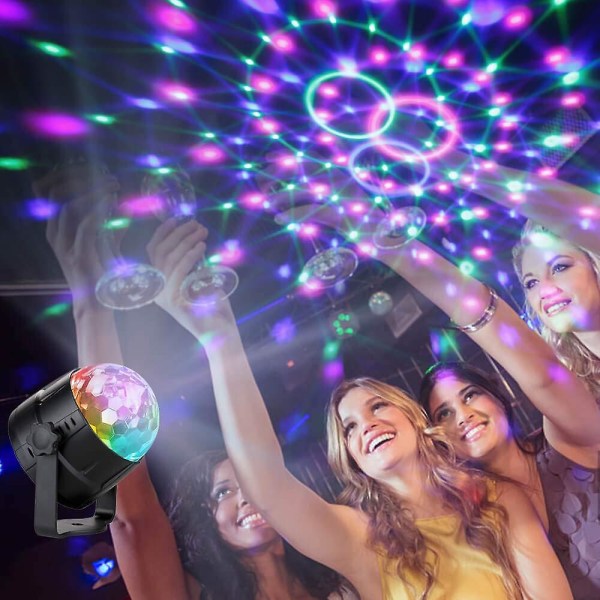 Diskokugle LED Diskolampe med 15 Lysformer, Diskolyseffekter 360 Graders Rotation med USB-kabel