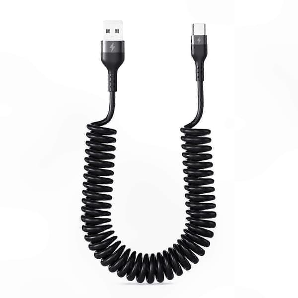 USB A til USB C opladerkabel, Type C ledning til telefon, holdbart strækbart erstatningskabel 1.4m black