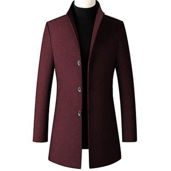 Trenchcoat för män Ullblandning Slim Fit Top Coat Enkelknäppt RED XL
