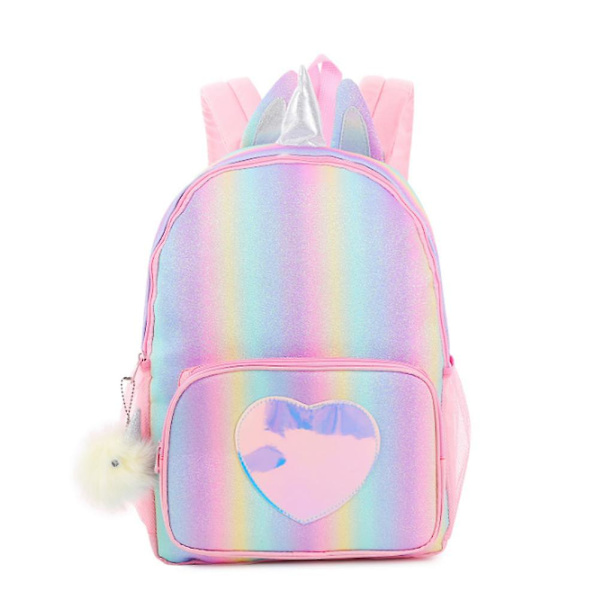 Unicorn Ryggsäck för Barn Flickor Regnbåge Skolväska Pink
