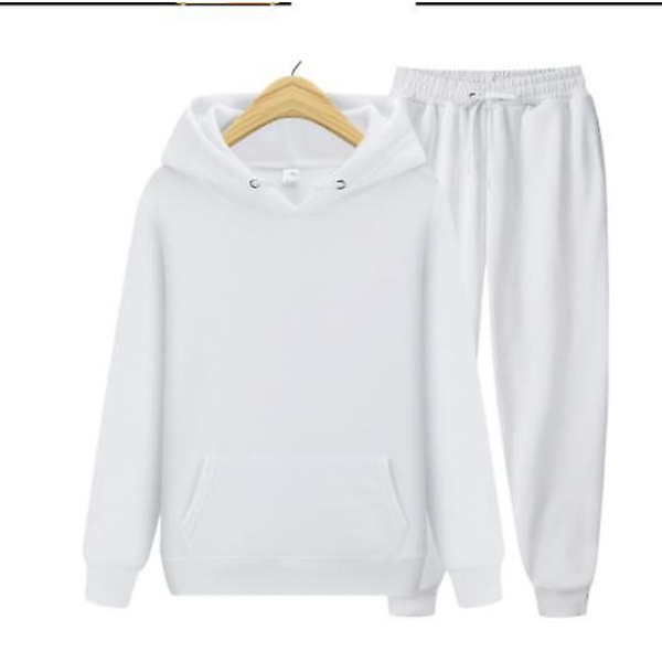 Herr Dam Casual Kläder Kostym Sportkläder Kostym Enfärgad Pullover + Byxor Kostym Julklapp white 2XL