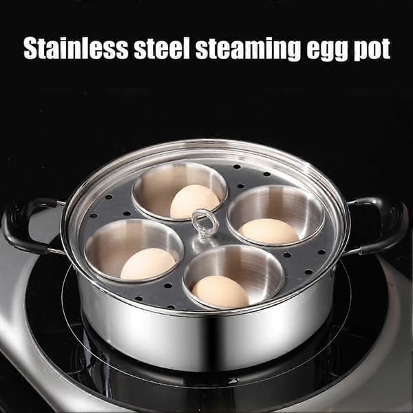 [LCS] Egg Poacher Pan Rustfritt Stål Pochert Egg Maker med 4 Kopper Nonstick Komfyrtopp 4
