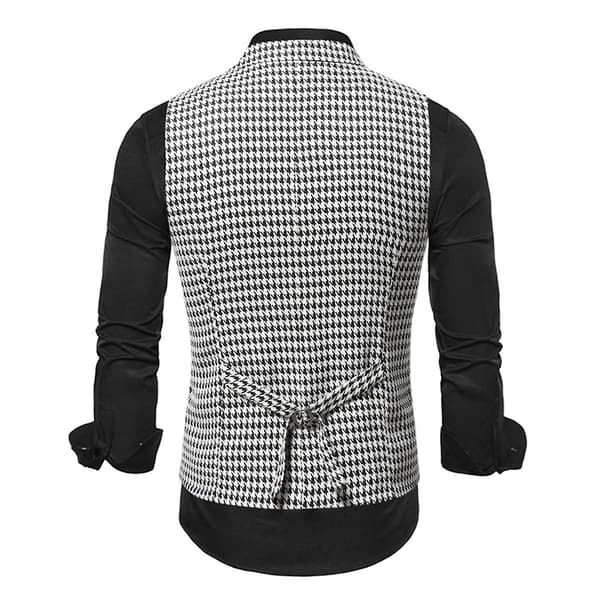[LCS]Cloudstyle Herr Casual Houndstooth Enkelknäppt Kostymväst Black and White XS