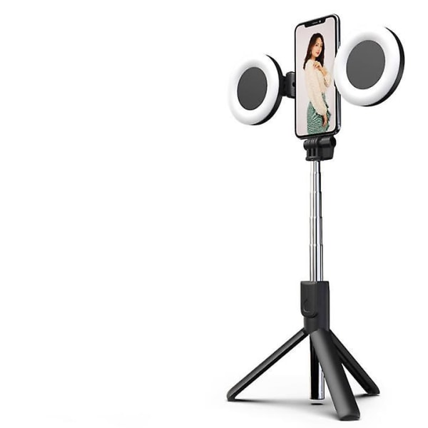 Bluetooth Selfie Stick LED Ring Light Utdragbart Handhållet Live Stativ black
