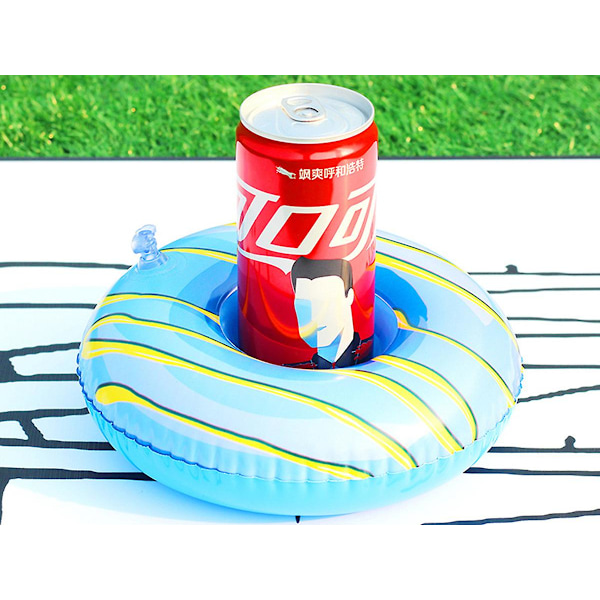 Oppustelig drikkevareholder, Donuts flydende coasters til poolparty blue 20x22cm