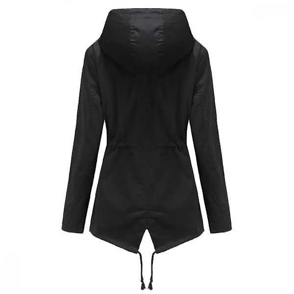 Dame Safari Militærjakke med Lynlås og Hætte med Snøre Black XL