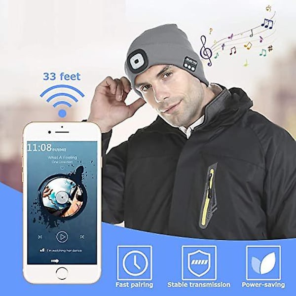 Bluetooth-pipomusiikkihattu, LED-valaistus ja vilkkutila, sisäänrakennettu