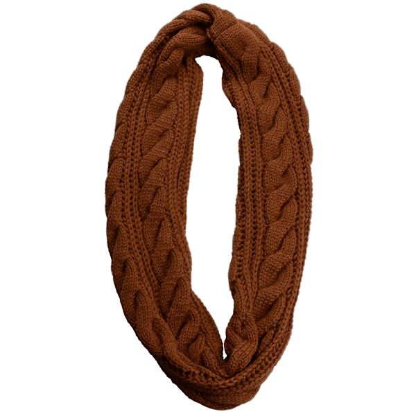 Dam Tjock Ribbstickad Vinter Infinity Cirkel Loop Halsduk Brown
