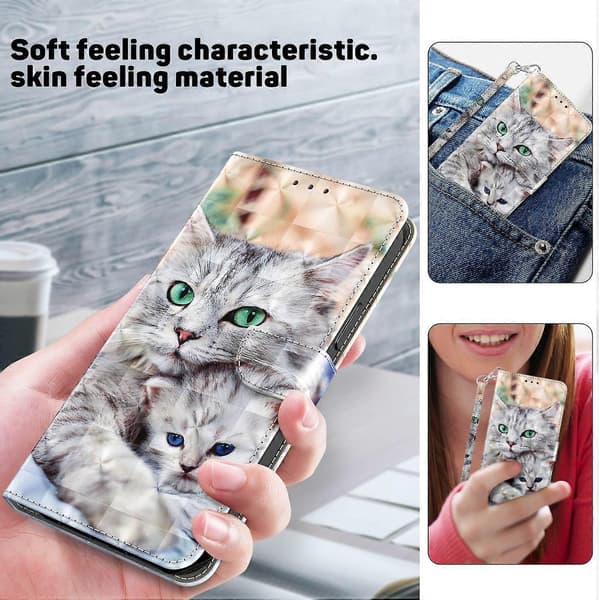 Til iPhone 16 Plus Stativdeksel Glitrende Telefon Skinnveske Glidelåslomme Multicolor Two Cats