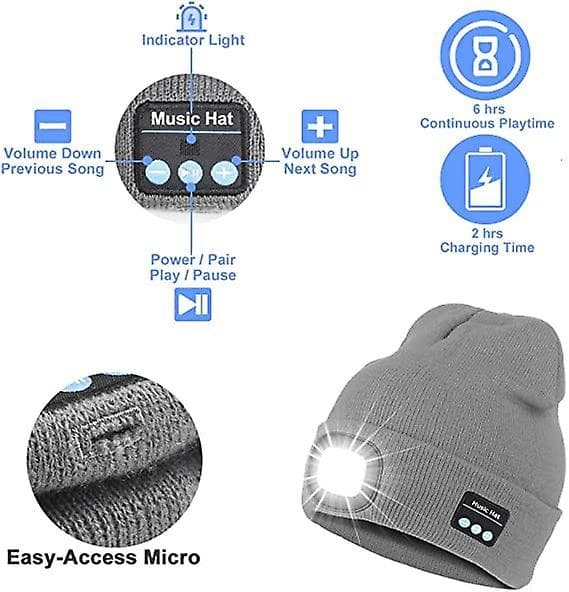 [LCS] Bluetooth-mössa med musik, LED-belysning och blinkande läge, inbyggd