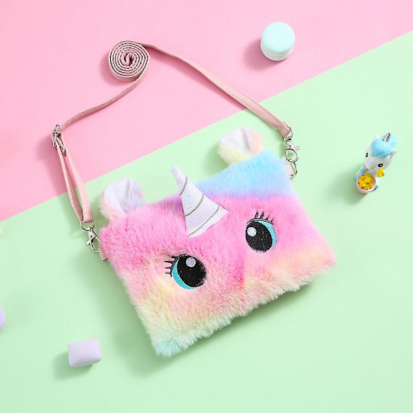 Jenteslyngeveske Plysj Enhjørning Crossbody-veske med justerbar stropp for dagstur, fottur og reise Multicolour 2