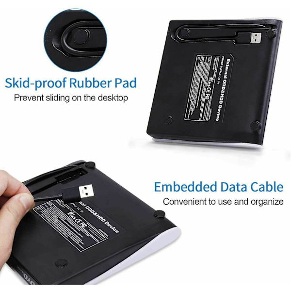 Slim Extern CD DVD-enhet USB 3.0 Skivspelare Brännare Skrivare Kompatibel med Laptop PC Mac