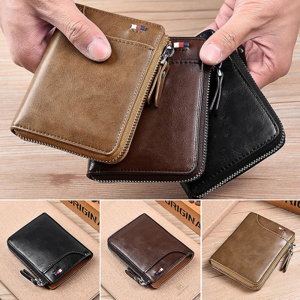 Rfid blockerande plånbok för män dragkedja Design Smart mutifunktionell reseplånbok Fars dag present Black