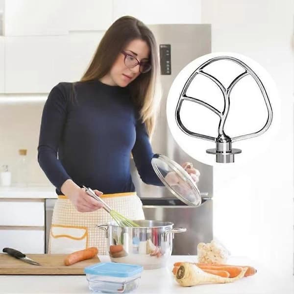 Blandedel i rustfrit stål, piskeris, rørepind, kompatibel med KitchenAid røremaskine Silver