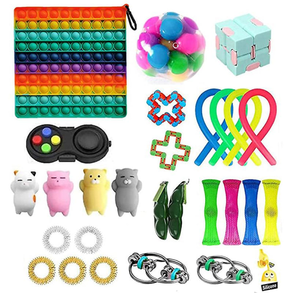 Fidget Toys Set Big Size Pop Bubble Sensory Toys Pack för barn och vuxna Stress relief Anti-ångest B