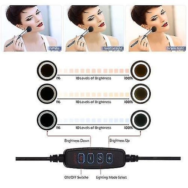 20cm/8 tuuman Mini LED Video Rengasvalo Himmennettävä 3 Valotilaa USB-virtalähde