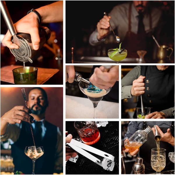 [LCS] 12-delt cocktail sæt, professionelt bartendersæt med elegant bambusstativ, barværktøj i rustfrit stål til blandede drinks