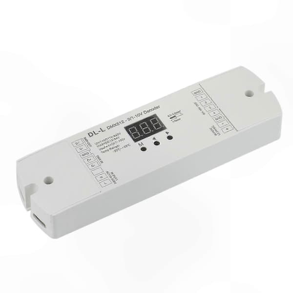 4-kanals DMX512 til 0-10V omformer med RDM, 12V-24V DC inngangssignaltransformator numerisk display for lysstyring white