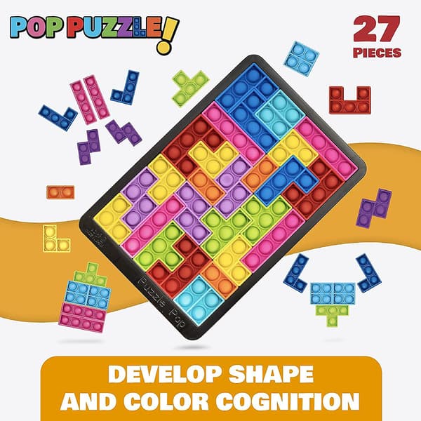 Pop-pussel fidget-spel - 27 delar pusselspel pop push it bubbel sensoriska fidget-leksaker som lärorik present Black