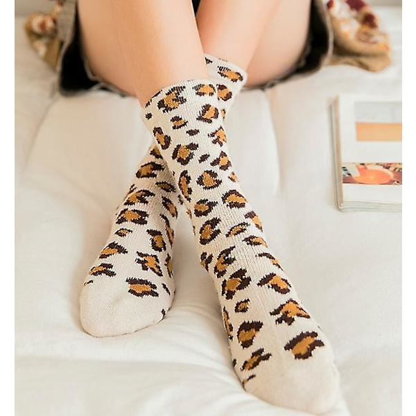 Tykk dame uldstrømper med leopardprint, 7 stk.