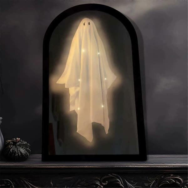 Halloween Hologram Spökspegel med LED-lampor, Hologramdekor för inomhusbruk, sovrum, kök, eldstad