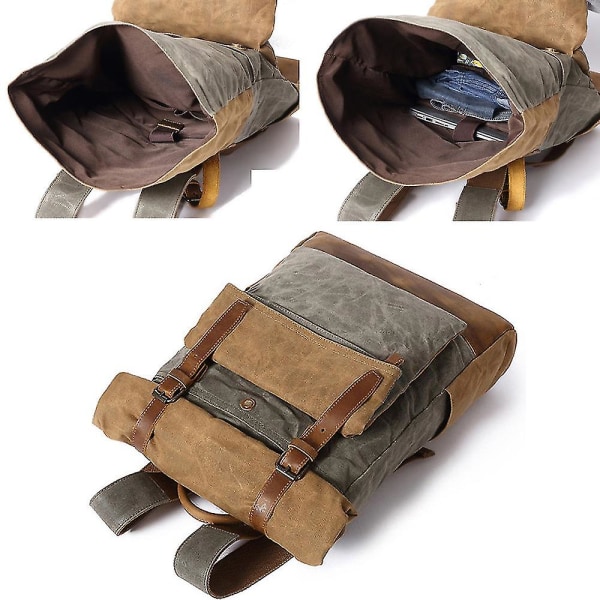 Resväska för utomhusbruk Crazy Horse Läder Casual Ryggsäck Herr Axelväska Canvas Khaki