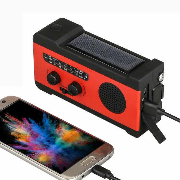 Nödladdare med Solceller, Vevradio, Väderradio, Laddare och Ficklampa