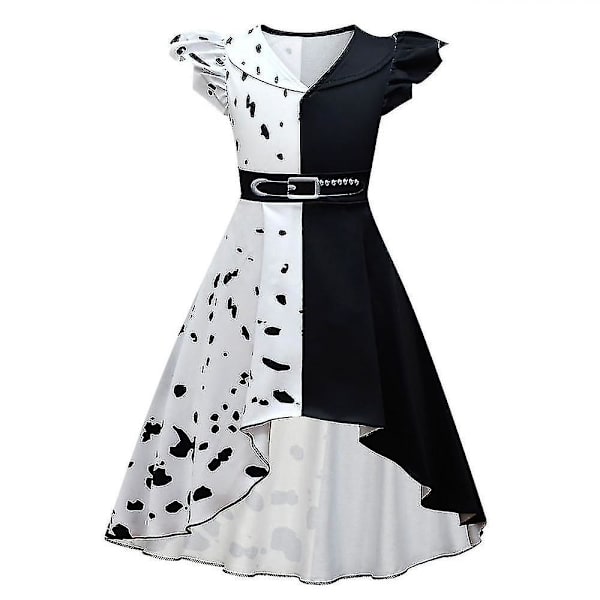 Halloween Cruella De Vil Cosplay Kostyme Kjole for Barn 140cm