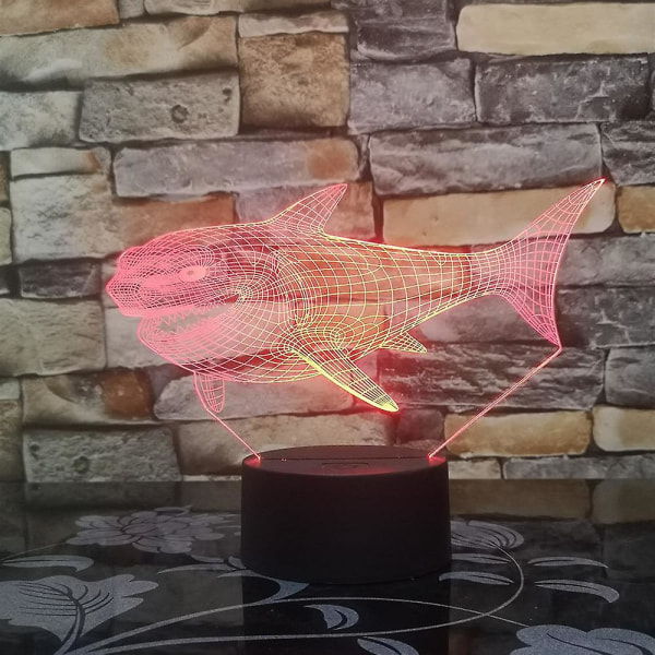 Stor haj 3D LED nattlampa mångfärgad RGB sovrumsinredning 3D la