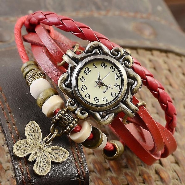 Deffrun Retro Style Flerlager Dam Armband Watch Butterfly Pendant Quartz Wa