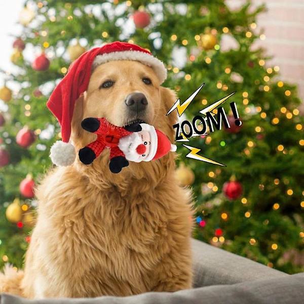 Jul Bit Ljud Söt Jultomte Älg Plyschleksak För Hund Interaktiv Santa Claus