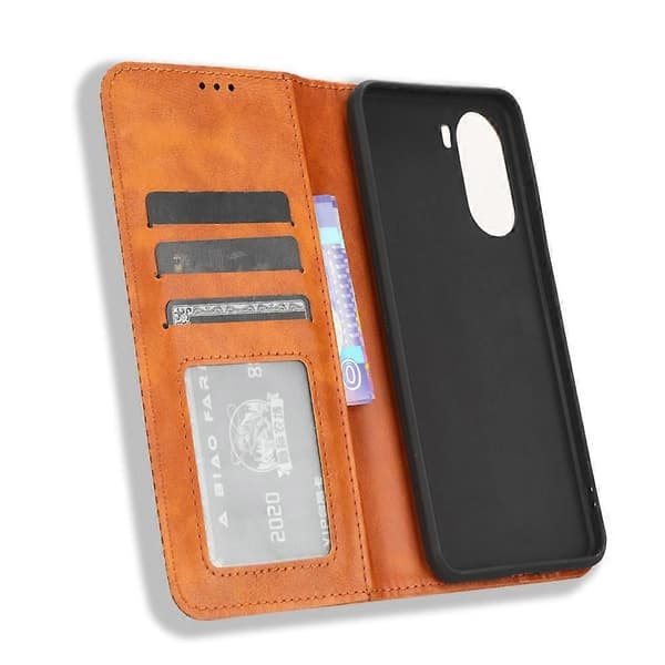 Kompatibelt med ZTE Blade V40 Design magnetiskt spänne retro textur läderfodral Brown