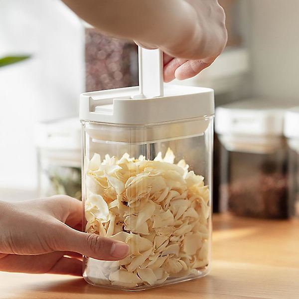 Plast Lufttät Matbehållare Förvaringsburk med Lock Spannmål Kryddburk Förseglad Mjöl 1200ml