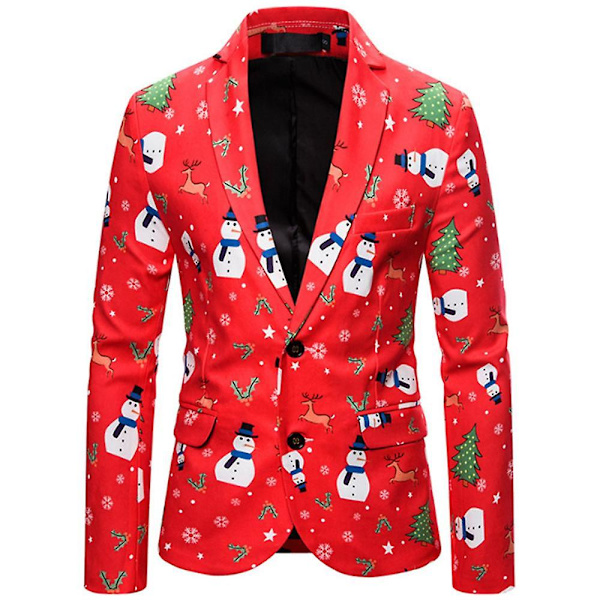 Herre Juleprint Blazer Jakke Casual Slim Knapper Dress Mann Langermet Jakke X-Large